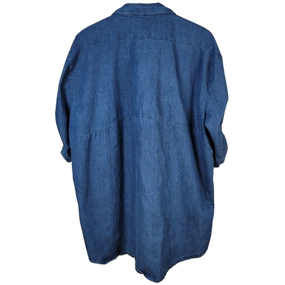 Reborn Womens Denim Tunic Top Blue Medium Roll-Up Sleeves Collar Cotton Blend - Picture 4 of 6